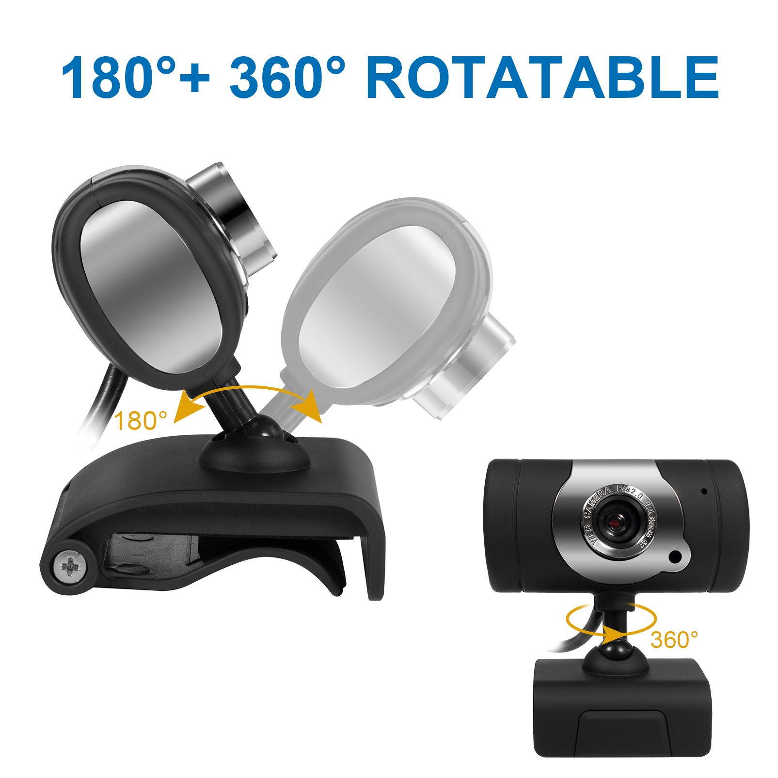 USB Web Camera, HD Webcam with Microphone for PC Computers Laptops, USB Clip-On Web Cam 360 Degree Rotatable for Notebook Laptop