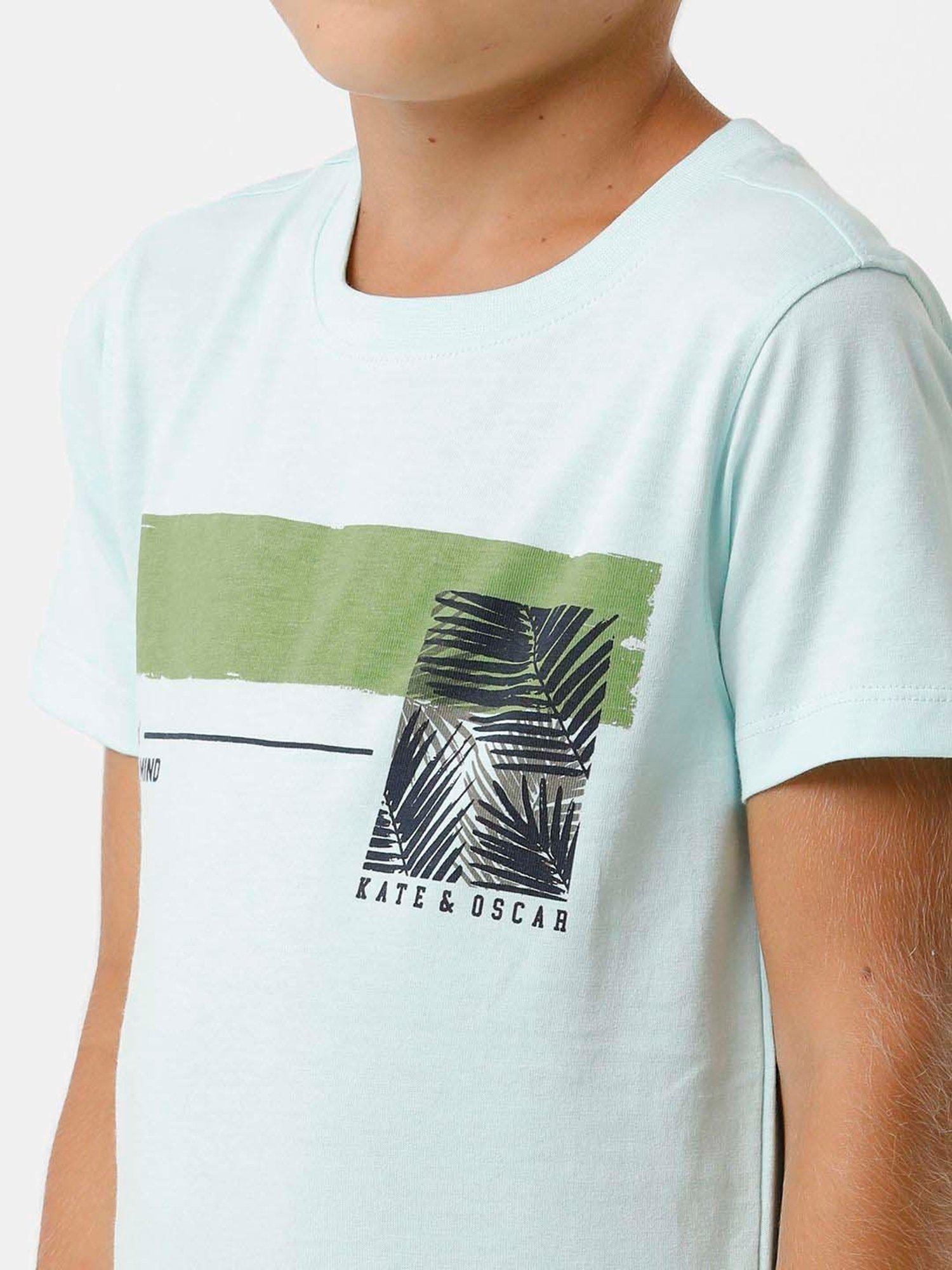 Kate & Oscar Kids Blue & Green Cotton Printed T-Shirt