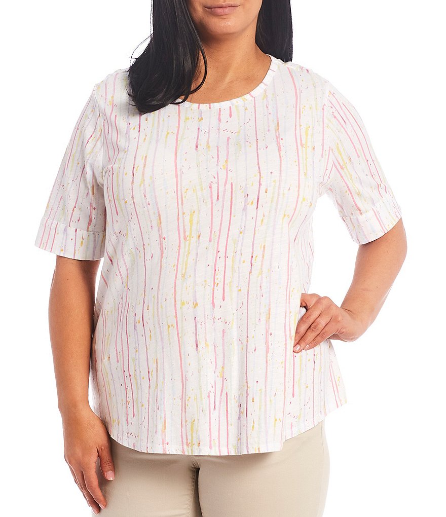 Westbound Plus Size Drip Design Short Sleeve Crew Neck Cotton Blend Tee