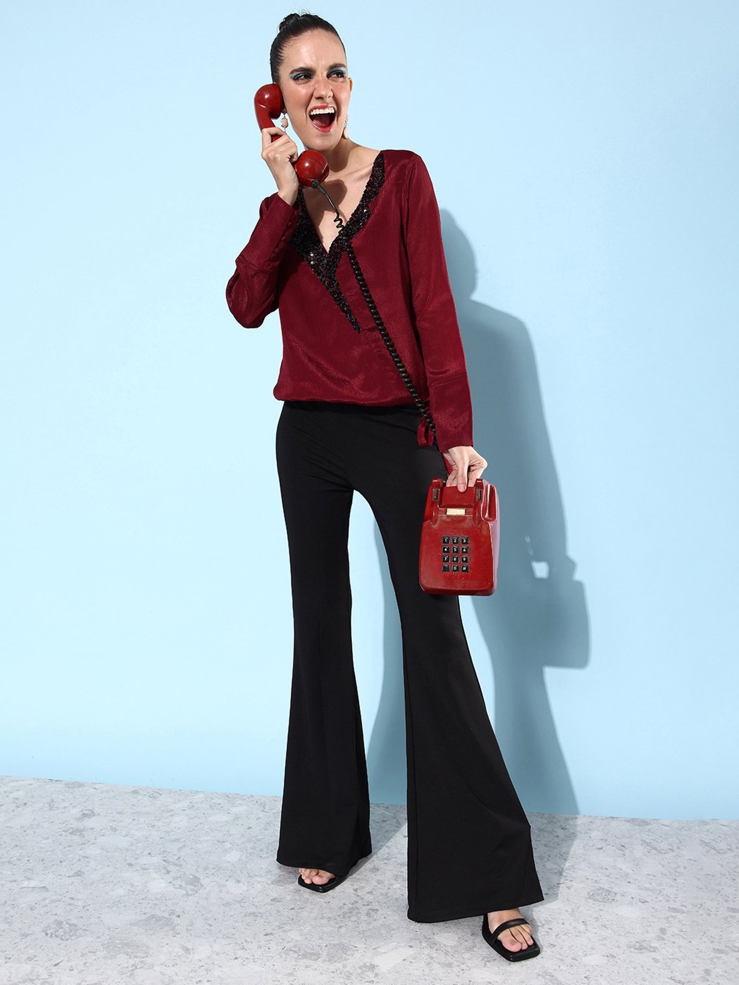 QUIERO Maroon Embellished Top