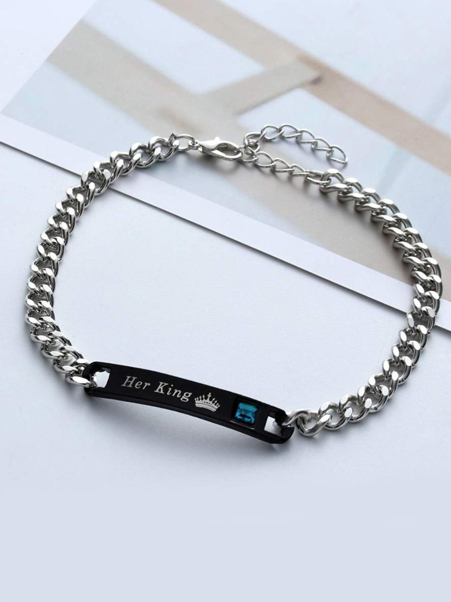 YouBella Valentine His or Hers Queen King Stainless Steel Couple Flexible fit Bracelet - Set of 2