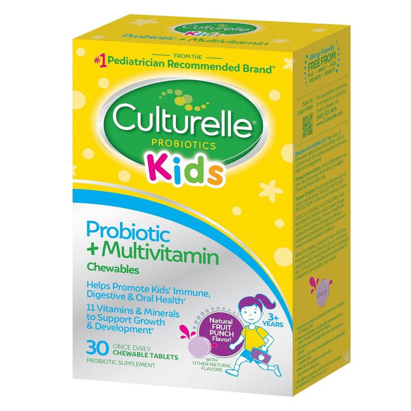Culturelle Kids Daily Probiotic Plus Multivitamin Vegan Chewable for Oral Health, Digestive and Immune Support - Fruit Punch - 30ct