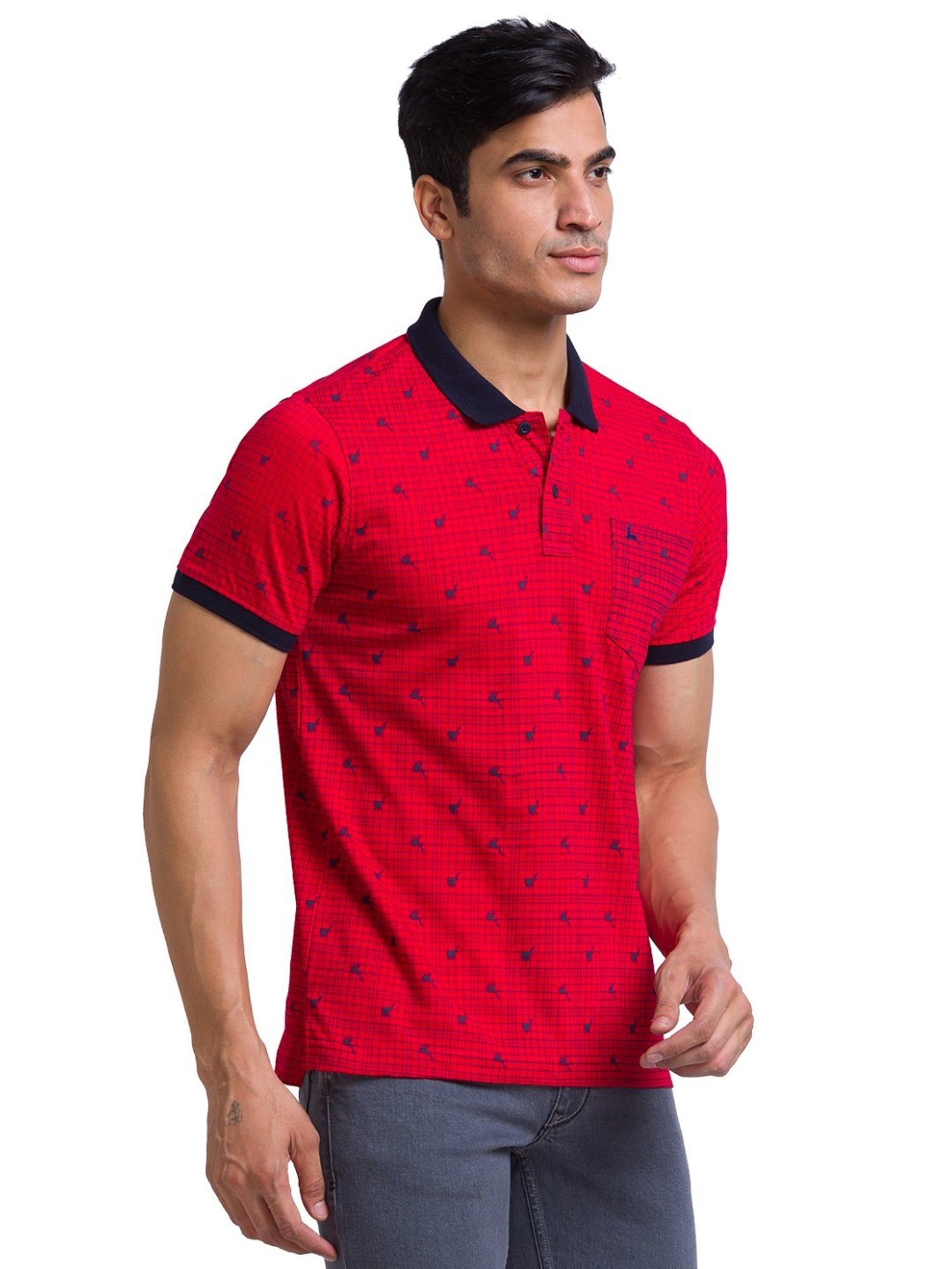 Parx Red Pure Cotton Regular Fit Printed Polo T-Shirt