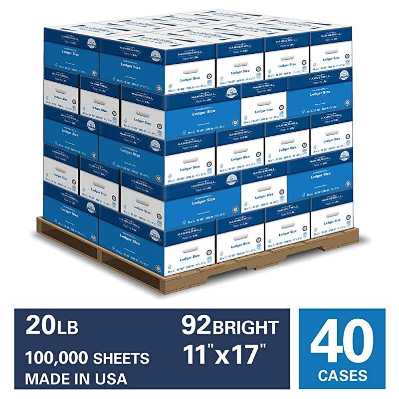 Printer Paper, 20 lb Copy Paper, 11 x 17 - 1 Pallet, 40 Cases (100,000 Sheets) - 92 Bright, Made in the USA, 105023P