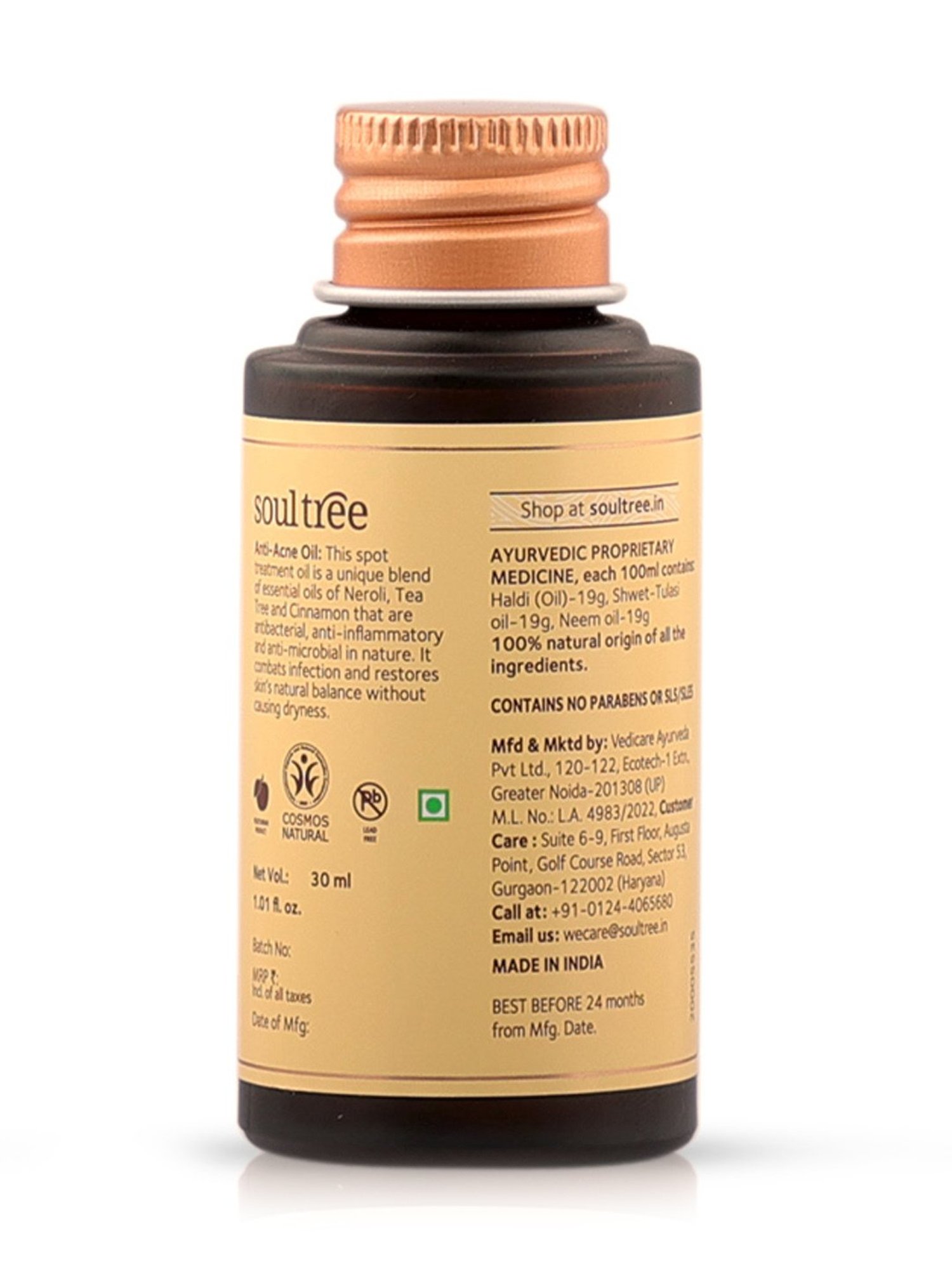 SoulTree Anti Acne Oil with Neroli, Tea Tree & Cinnamon Oils - 30 ml
