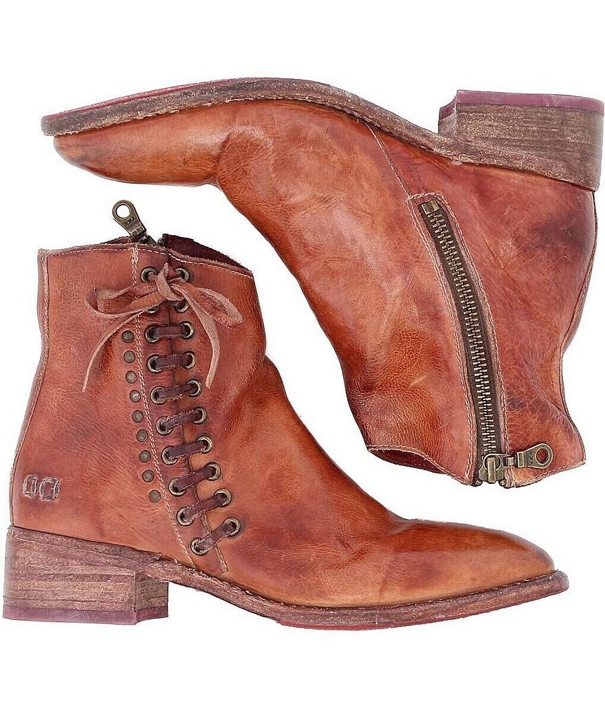 Bed Stu Aldina Leather Side Lace Up Block Heel Booties