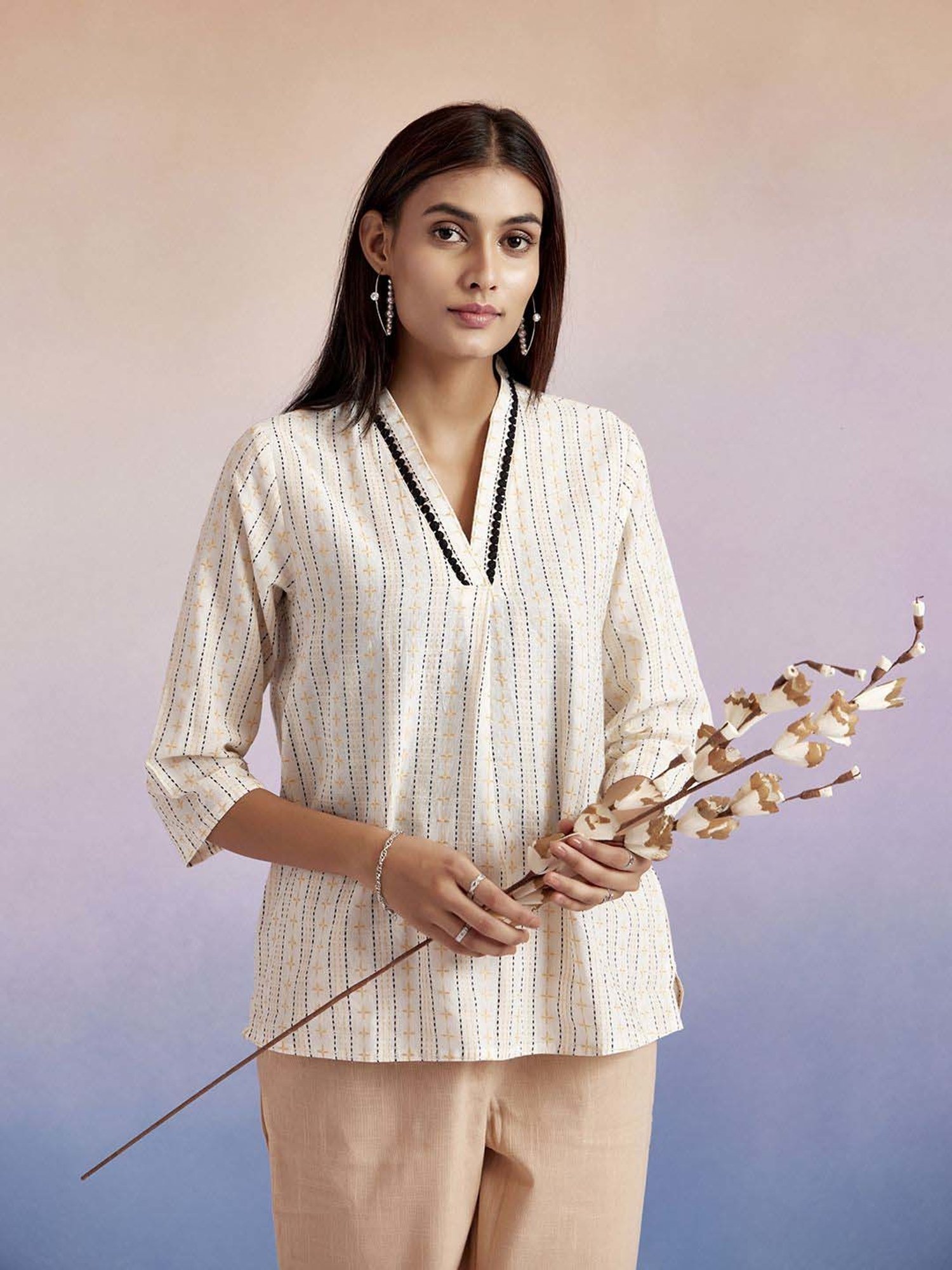 Jaipur Kurti Off-White Cotton Embroidered Top