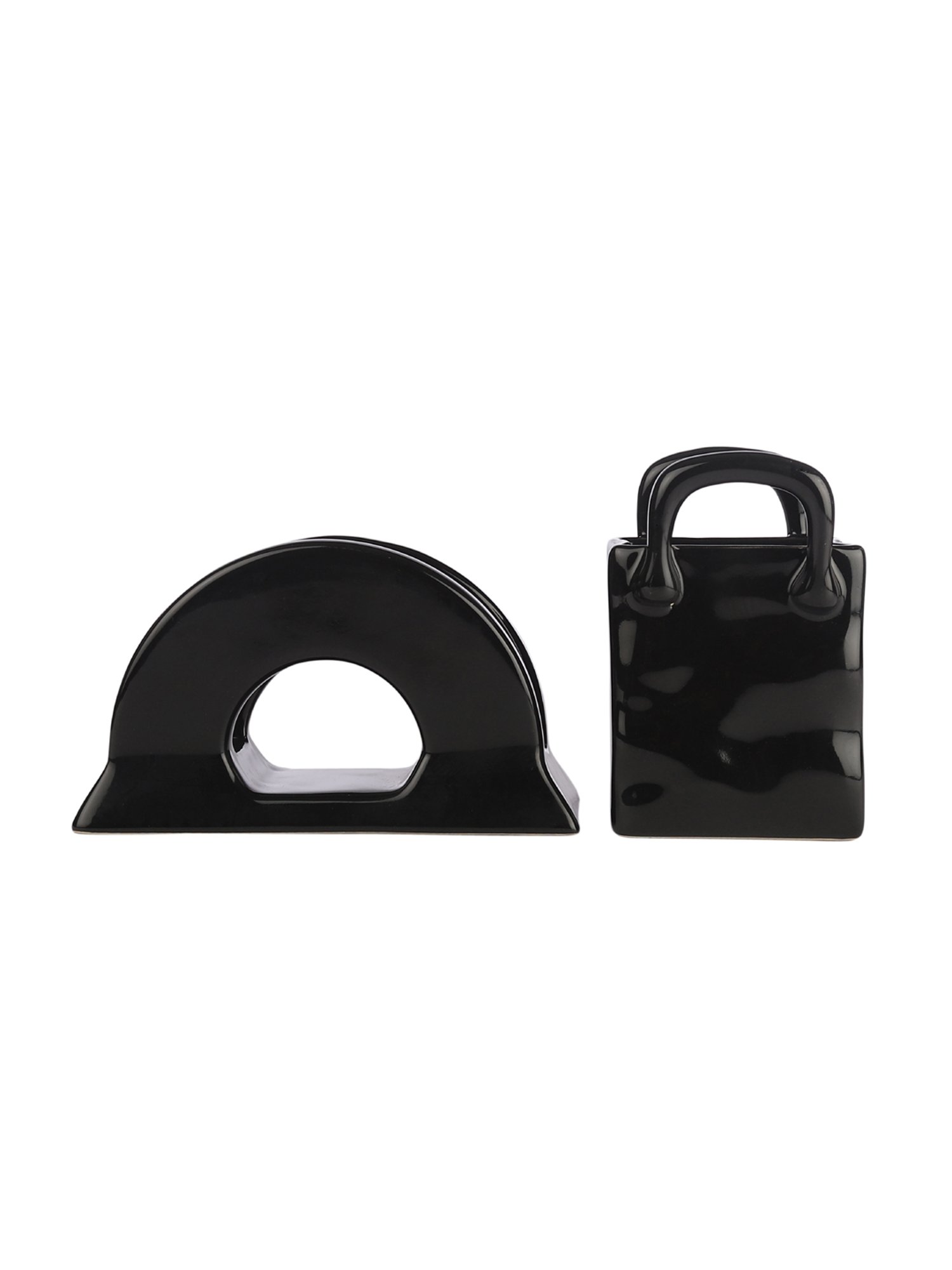 VarEesha Black Ceramic Cutlery and Napkin Holder - Set of 2