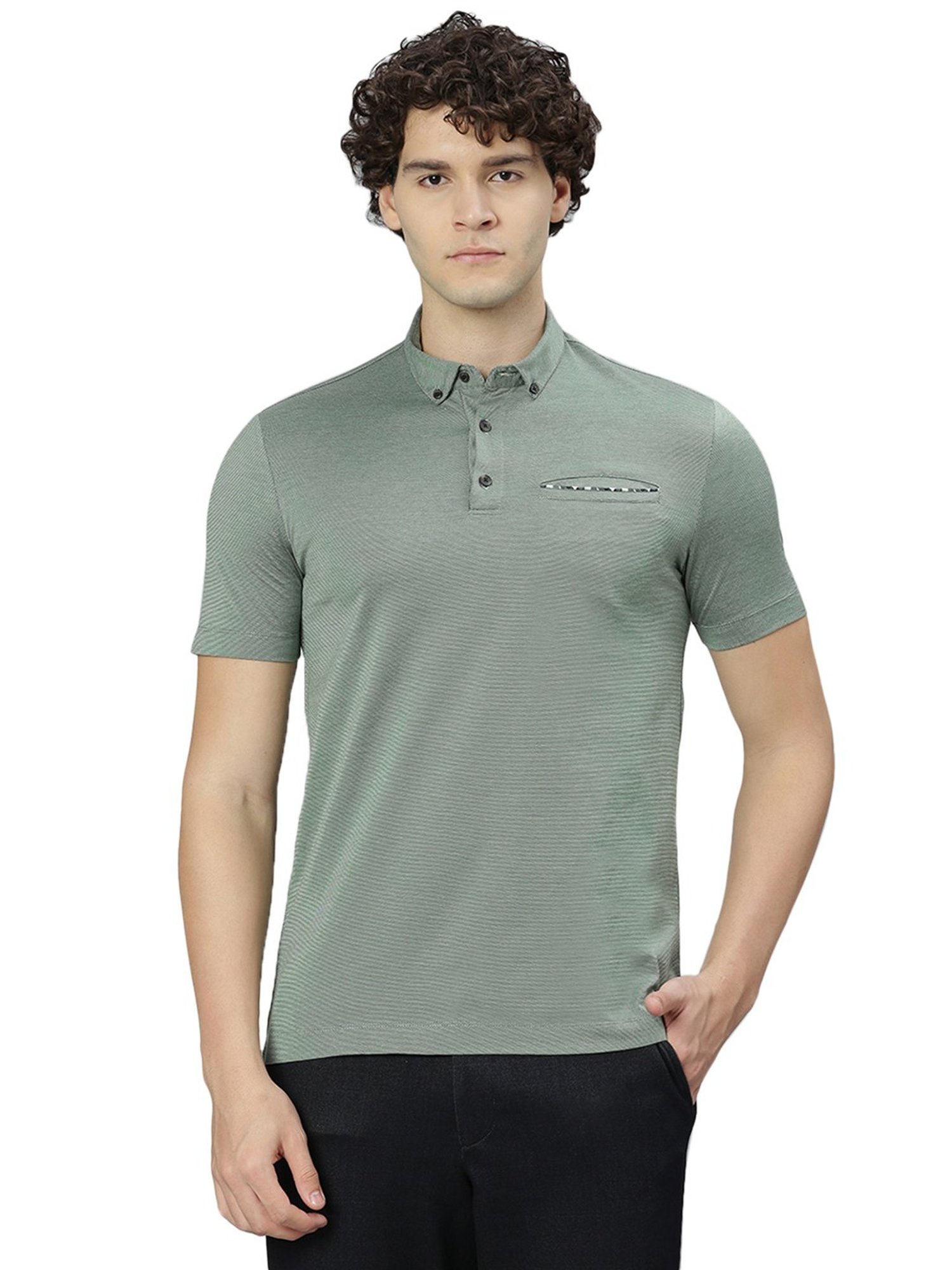 Slowave Green Regular Fit Cotton Polo T-Shirt