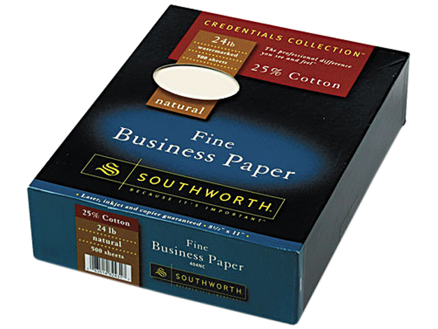 Southworth 404NC 25% Cotton Business Paper, 24 lbs., 8-1/2 x 11, Natural, 500/Box