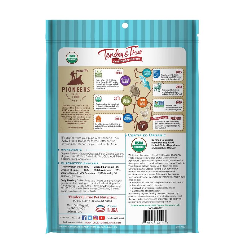Tender & True Organic Salmon Recipe Jerky Dog Treats - 4oz