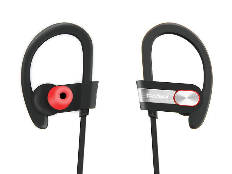 Tritina Sports Bluetooth Earphone Built-in Microphone - Stereo Sound Form Ear Tips, Sweat-proof Sport Earphone Running,Jogging with music (Black with Grey)