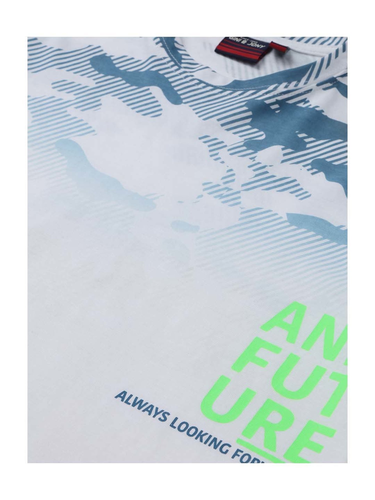 Gini & Jony Kids White & Navy Printed T-Shirt