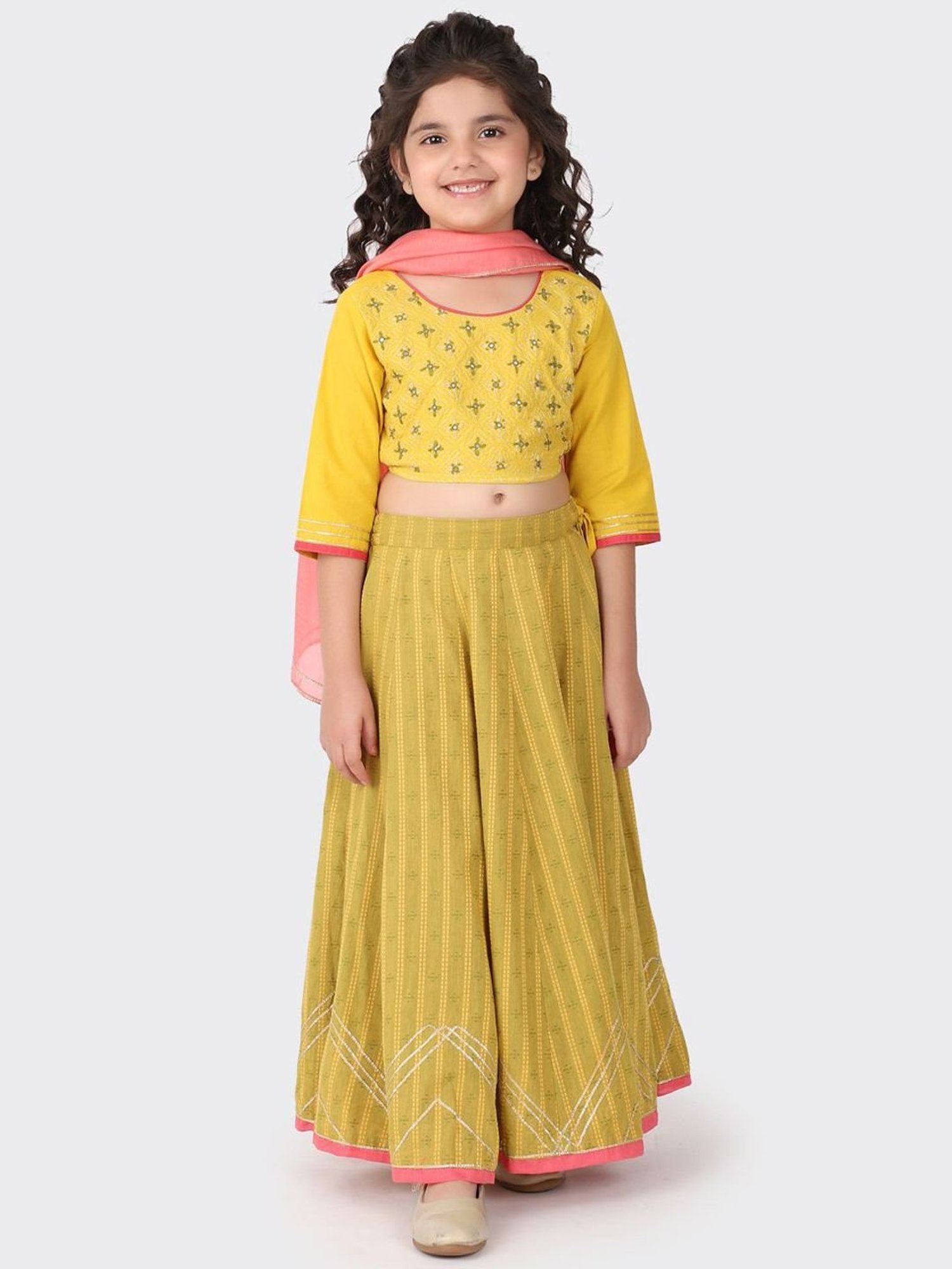 A Little Fable Kids Blue Printed Lehenga with Choli & Dupatta
