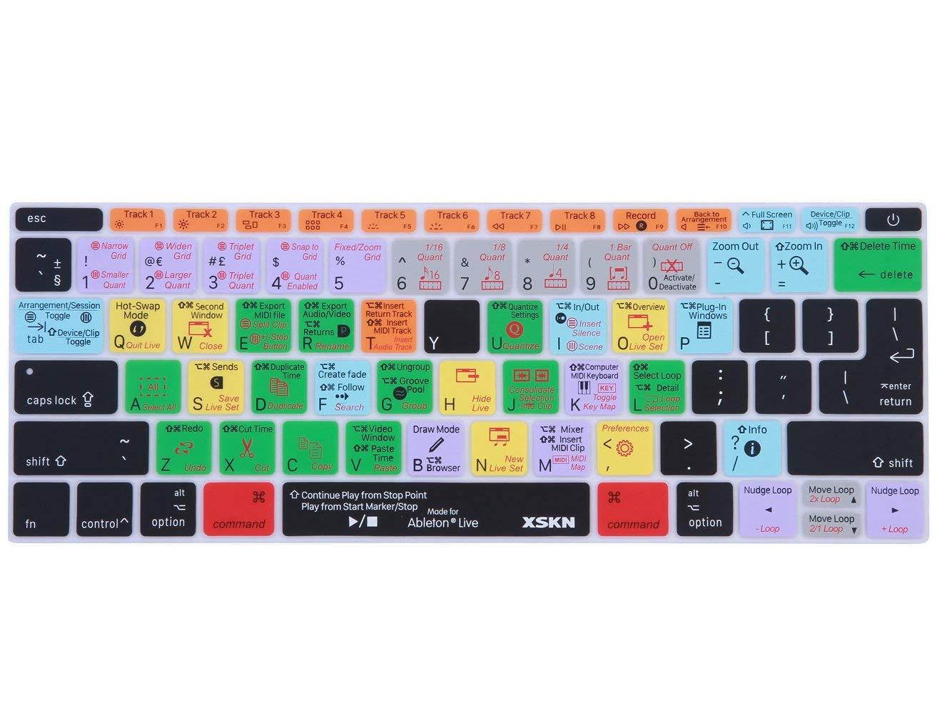 XSKN 2016 Shortcut Design Series Keyboard Skin Cover for New Macbook 12 (2015 Model A1534) and New MacBook Pro 13 (2016 Newest Version Model A1708, No Touch Bar), US&EU Version (Ableton)