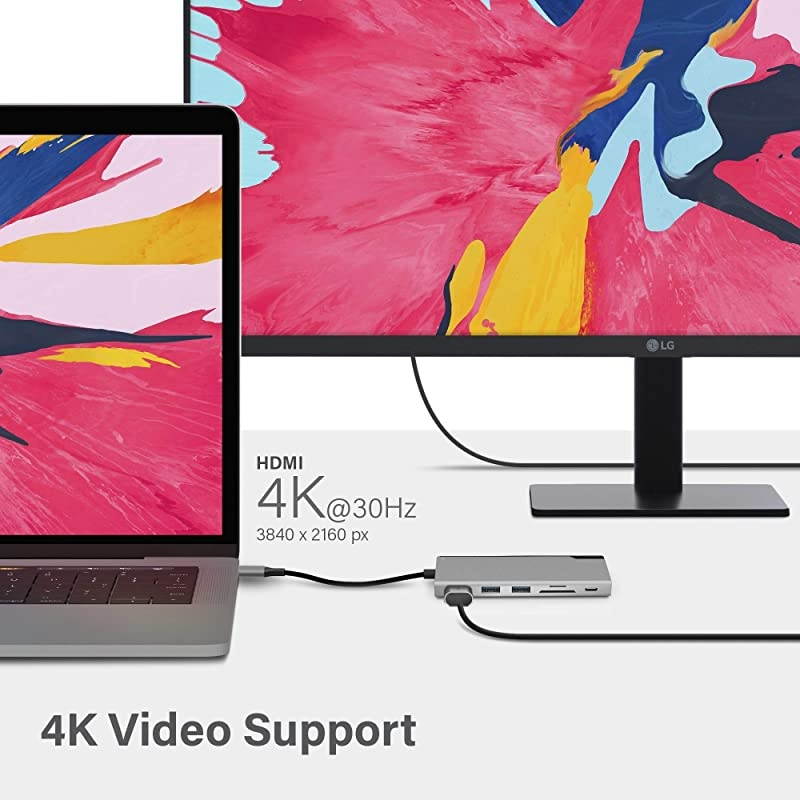 USB C Hub, 6-in-1 Hub,4K HDMI,2 USB 3.0,1 USB C with Data & 100W Laptop Charging,Micro/SD Card Reader,Dock Uni, for MacBook Pro/Air(Thunderbolt 3 Compatible),iPad Pro/Air 2020, XPS and More