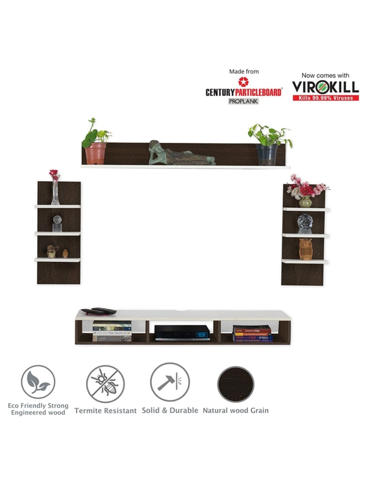 Delite Kom Flex Flowery Wenge & Acacia Dark Engineered Wood TV Entertainment Unit