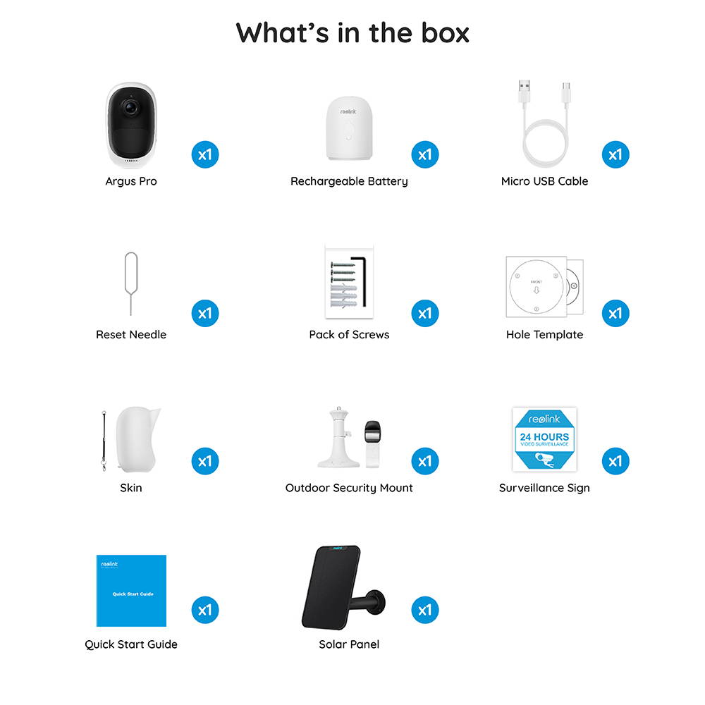 Reolink Outdoor Security Camera Wireless Rechargeable Battery 1080P PIR Motion 2-Way Audio WiFi IP Camera, Support Cloud Google Assistant, Argus Pro + Black Solar