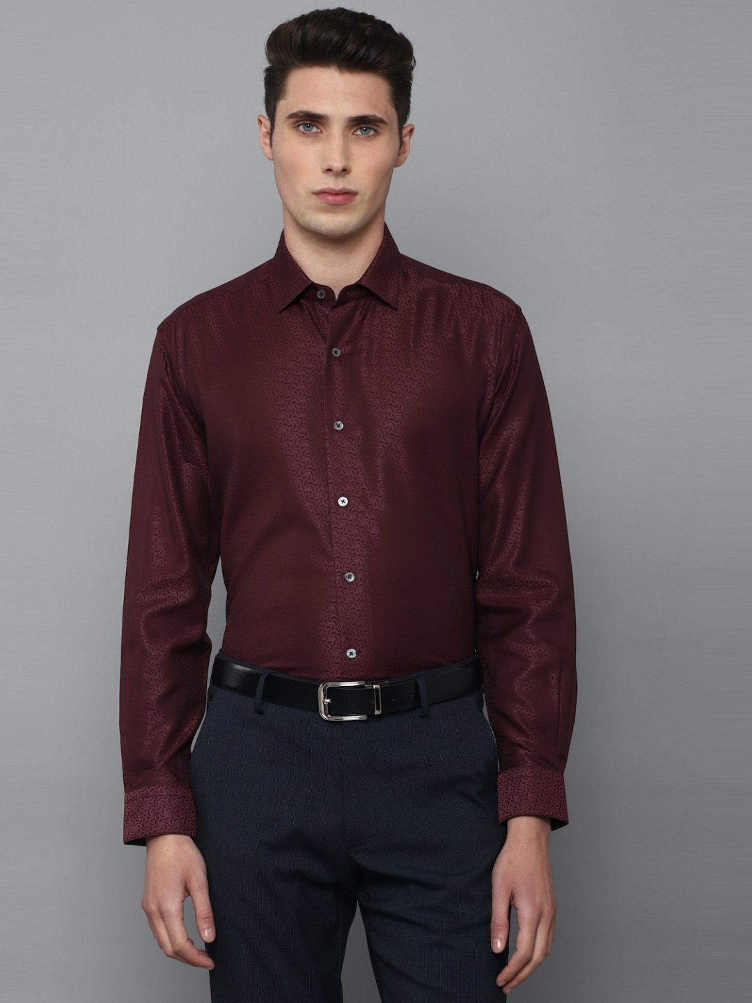 Luxure By Louis Philippe Maroon Regular Fit Printed Shirt