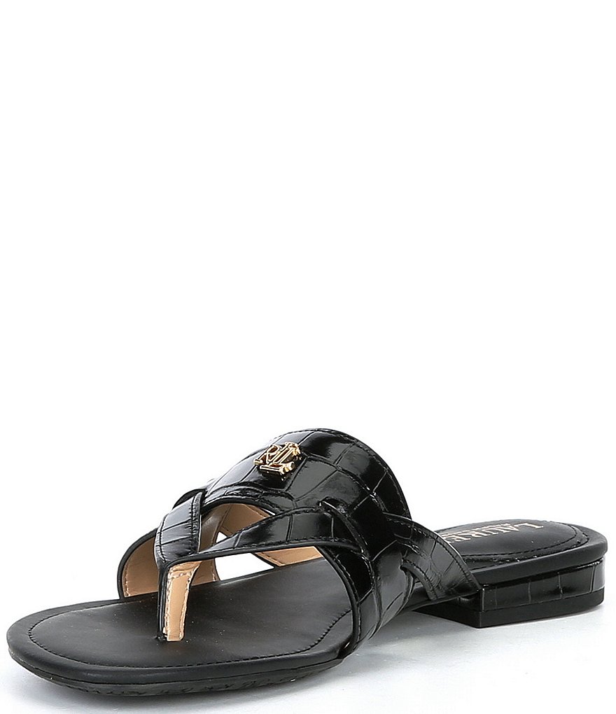 Lauren Ralph Lauren Rosalind Croco Embossed Leather Sandals