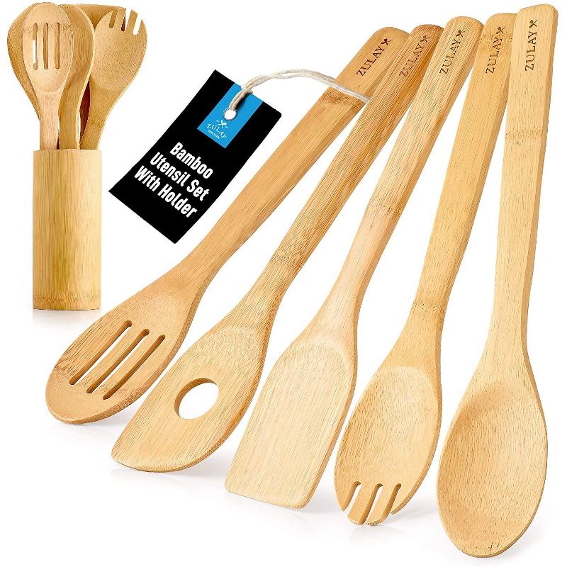 Zulay Kitchen Bamboo Utensil with Holder