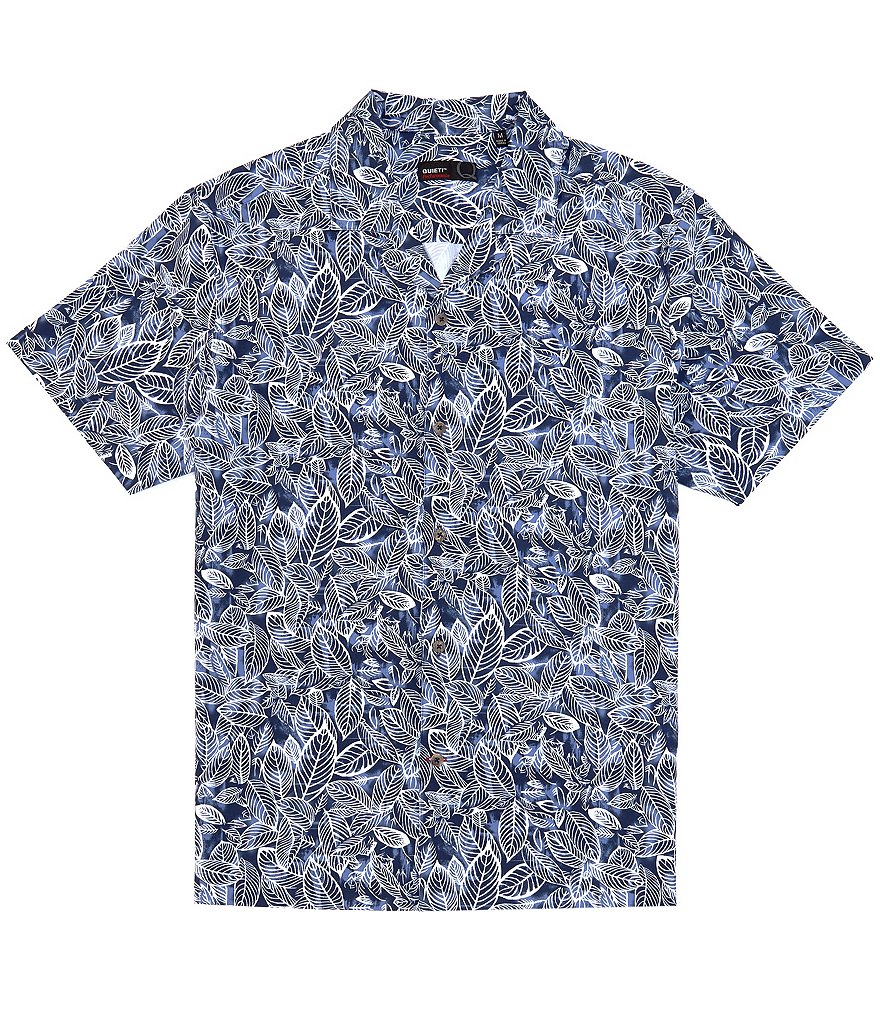 Quieti Non-Iron Leaves Print Performance Stretch Short-Sleeve Woven Camp Shirt