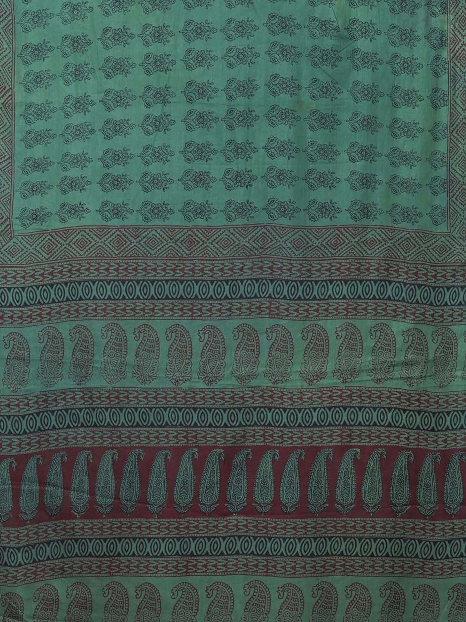 Unnati Silks Green Cotton Printed Saree With Unstitched Blouse