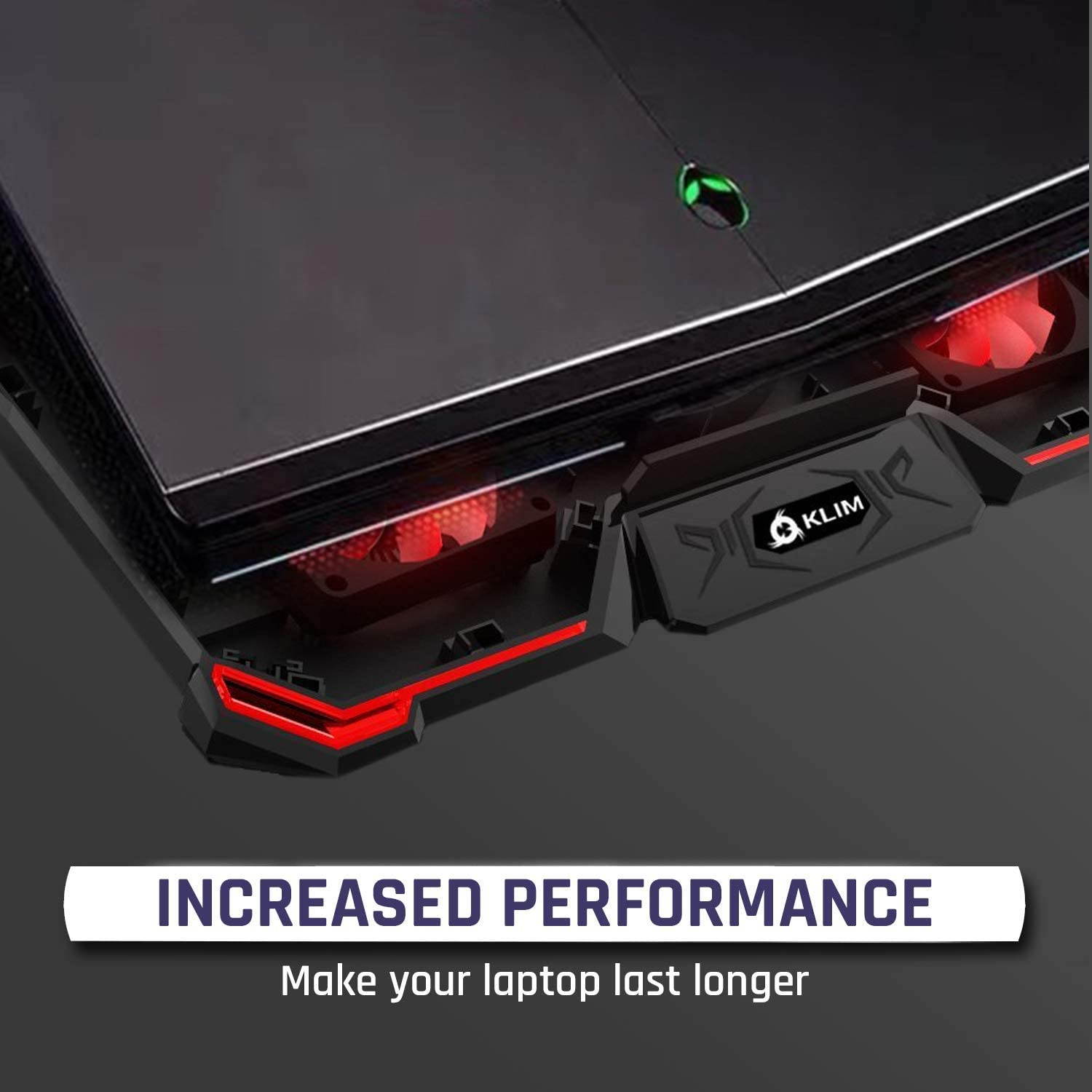 KLIM Cyclone Laptop Cooling Pad - 5 Fans Cooler - No More Overheating - Increase Your PC Performance and Life Expectancy - Ventilated Support for Laptop - Gaming Stand to Reduce Heating - Red