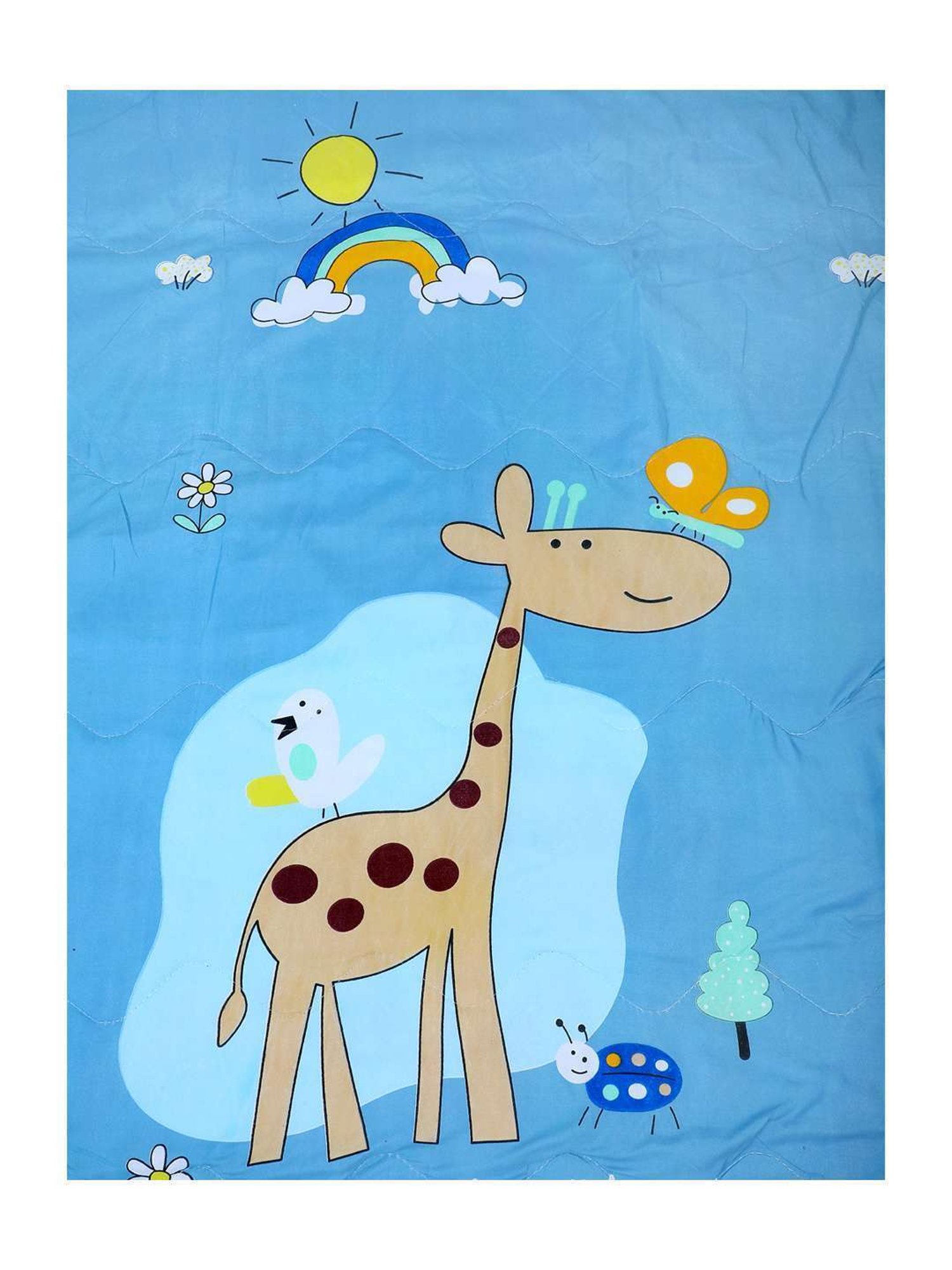 Baby Moo Kids Blue & Beige Sunny Day With Giraffe Soft Quilted Reversible Blanket