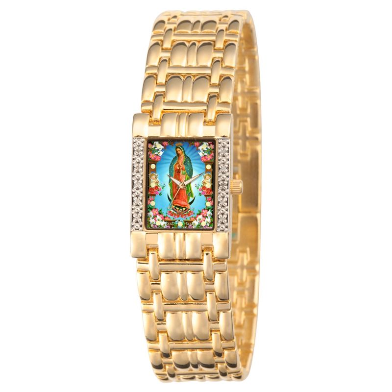 Women's eWatchfactory Our Lady of Guadalupe Square Diamond Bracelet Watch - Gold