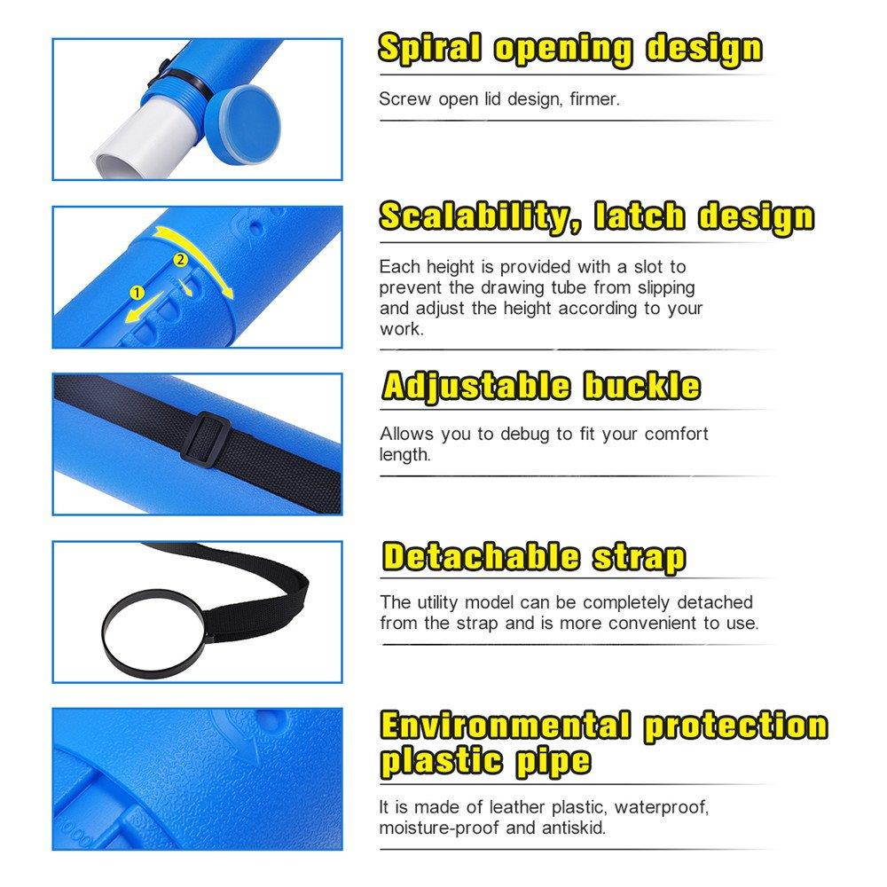Poster Tube with Strap Plastic Expanding Poster Tube 24.5" to 40" with Clear ID Card Cap Transport Tube Telescoping Carrying Case for Blueprints (Blue)
