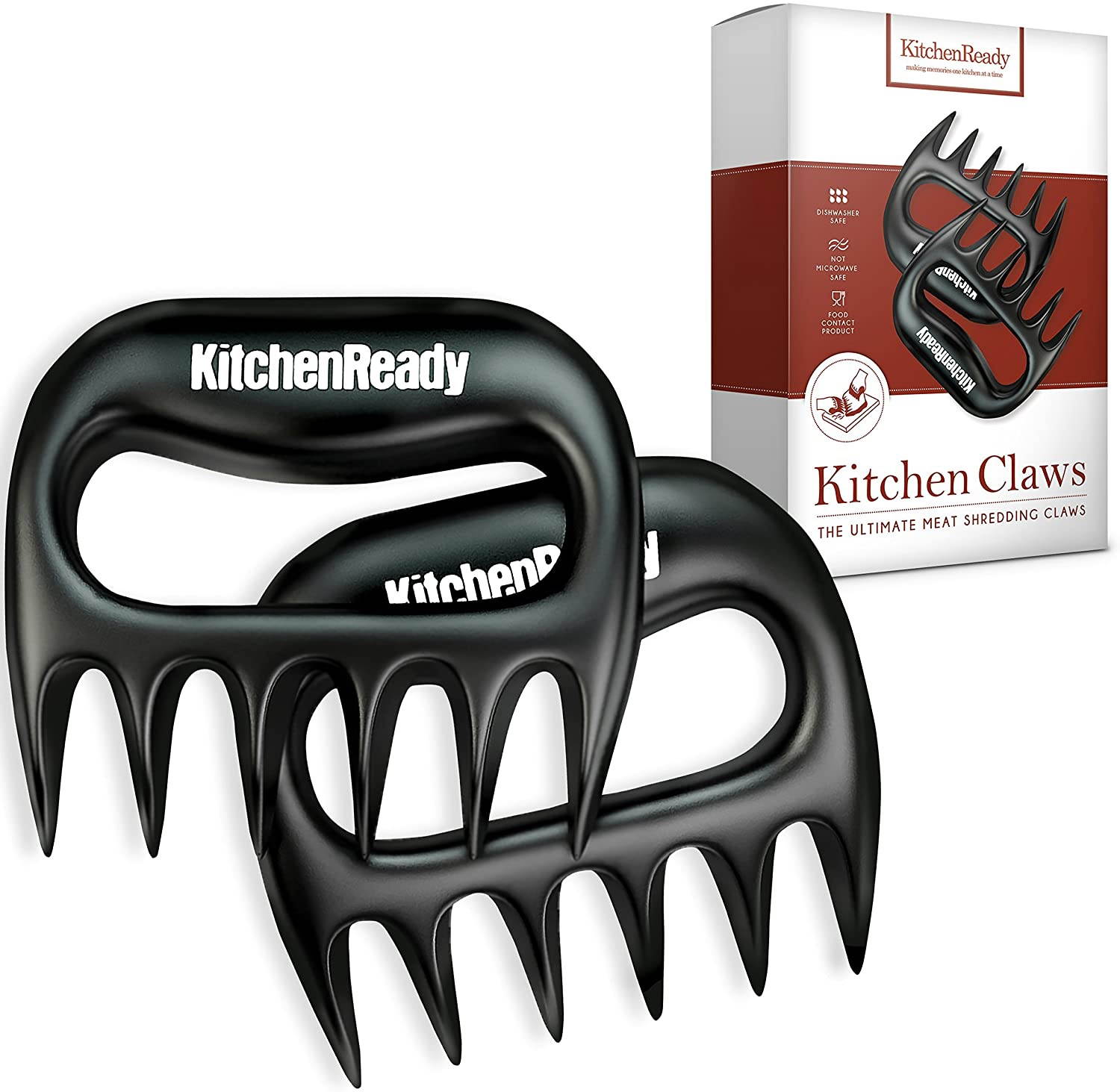 Kitchenready Pulled Pork Shredder Claws & BBQ Meat Forks - Paws for Pulling Brisket from Grill Smoker or Slow Cooker - Shredding Handling & Carving