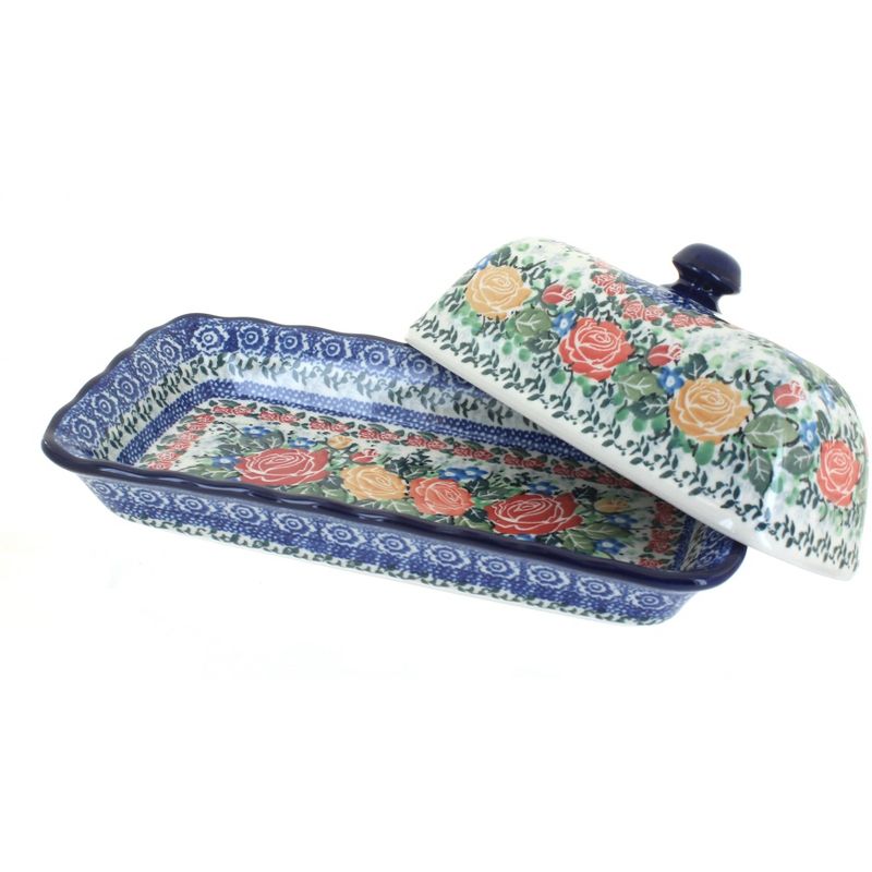 Blue Rose Polish Pottery Crimson Roses Butter Dish