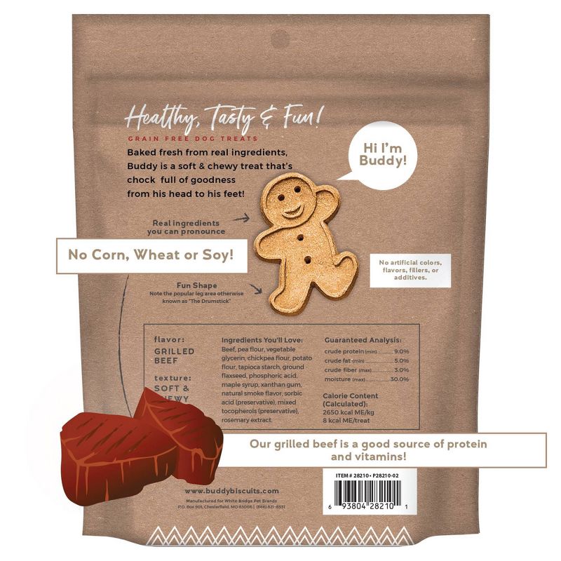 Buddy Biscuits Grain-Free Soft and Chewy Treats with Grilled Beef Dry Dog Treats - 5oz