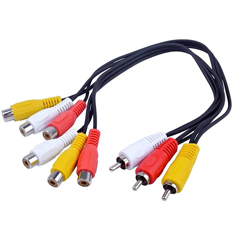 2pcs 3 RCA Male Jack to 6 RCA Female Plug Splitter Audio Video Av Adapter Cable 1FT