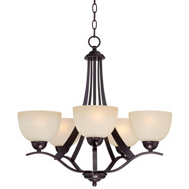 Regency Hill Bronze Pendant Chandelier 23" Wide Scrolling Arms Indian Scavo Glass 5-Light Fixture Dining Room House Foyer Kitchen