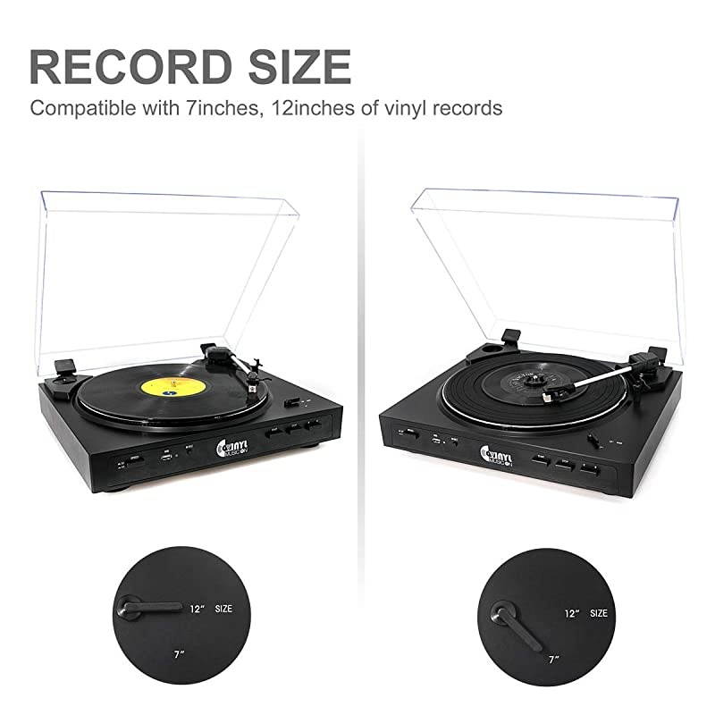 Players, Vintage Turntable with 3-Speed Belt Driven,Bluetooth 5.0 with Built in Speakers, Unique Style Vinyl Player, Supports USB/AUX in/RCA Output (Black Wood)