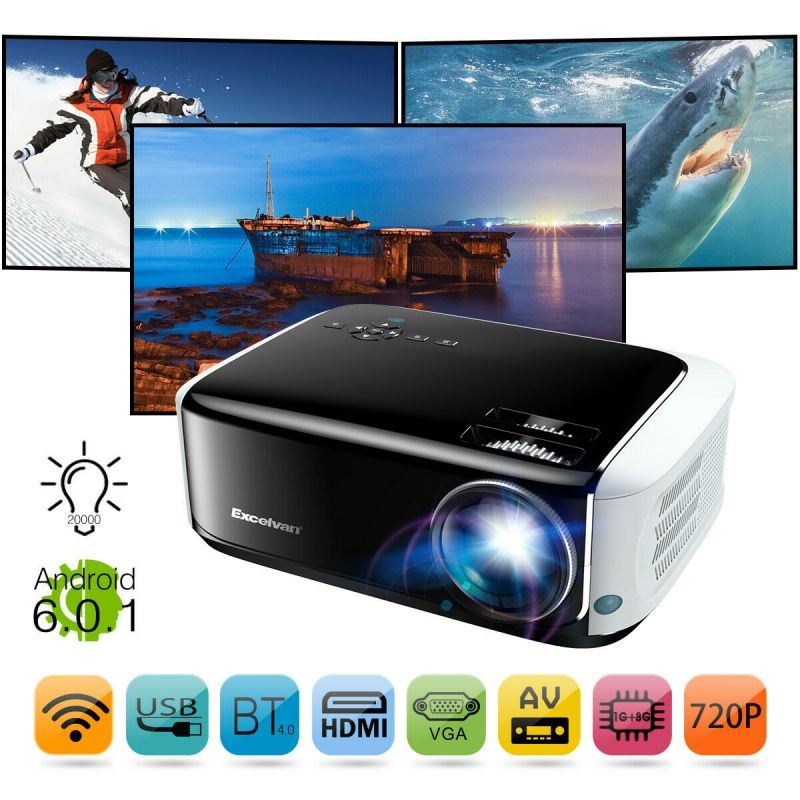 7000 Lumens Smart FHD Android Projector Wifi BT Video Home Theater USB HDMI 8GB