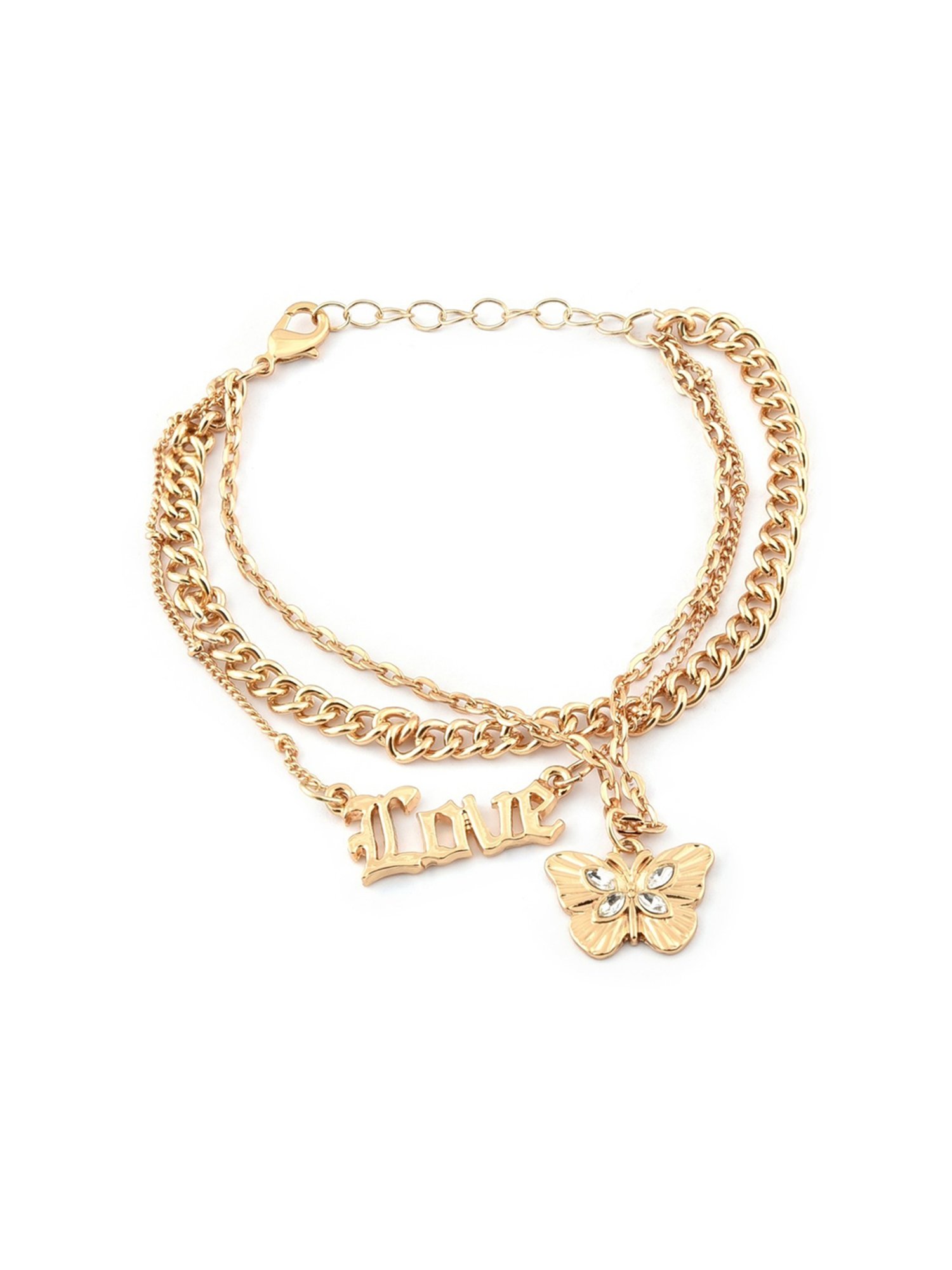 Zaveri Pearls Gold Tone 3 Layers Contemporary Love Butterfly Chain Earring & Bracelet Set-ZPFK12079