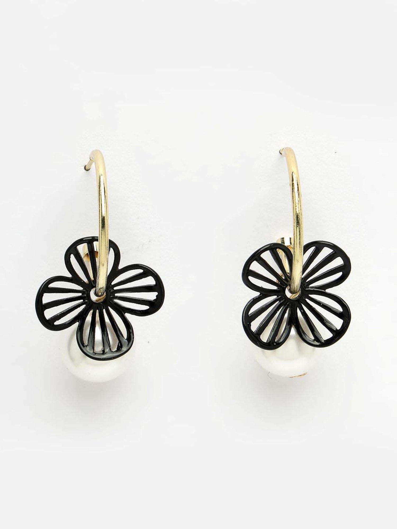 NVR Rhodium-Plated Pearl Beaded Drop Earrings for Women