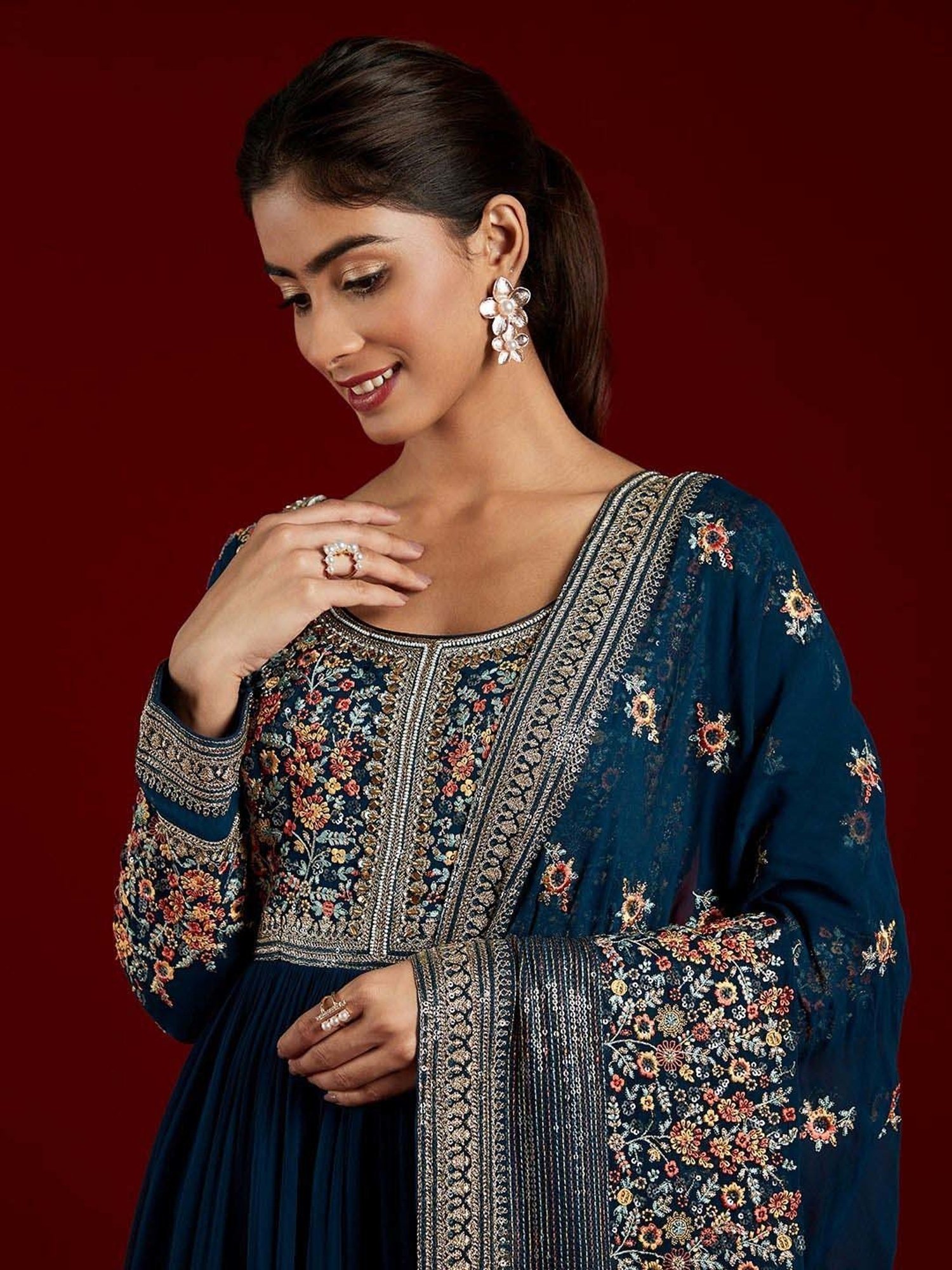 Libas Art Blue Embroidered Kurta Pant Set With Dupatta