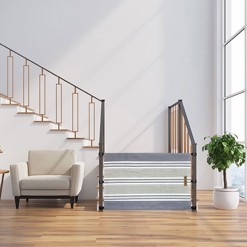 The Stair Barrier Portable Regular Banister to Banister Retractable Fabric Baby and Pet Safety Gate, 36 to 42 Inch, Farmhouse Lines Gray