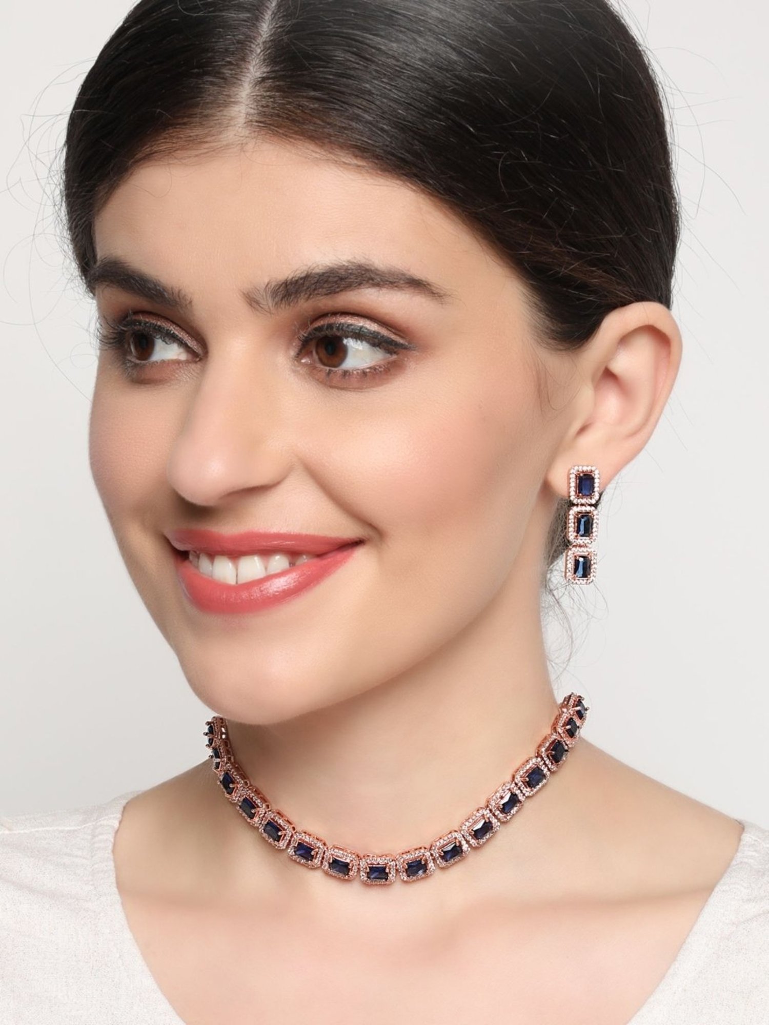 Aatmana Blue American Diamond Gold-Plated Necklace Set