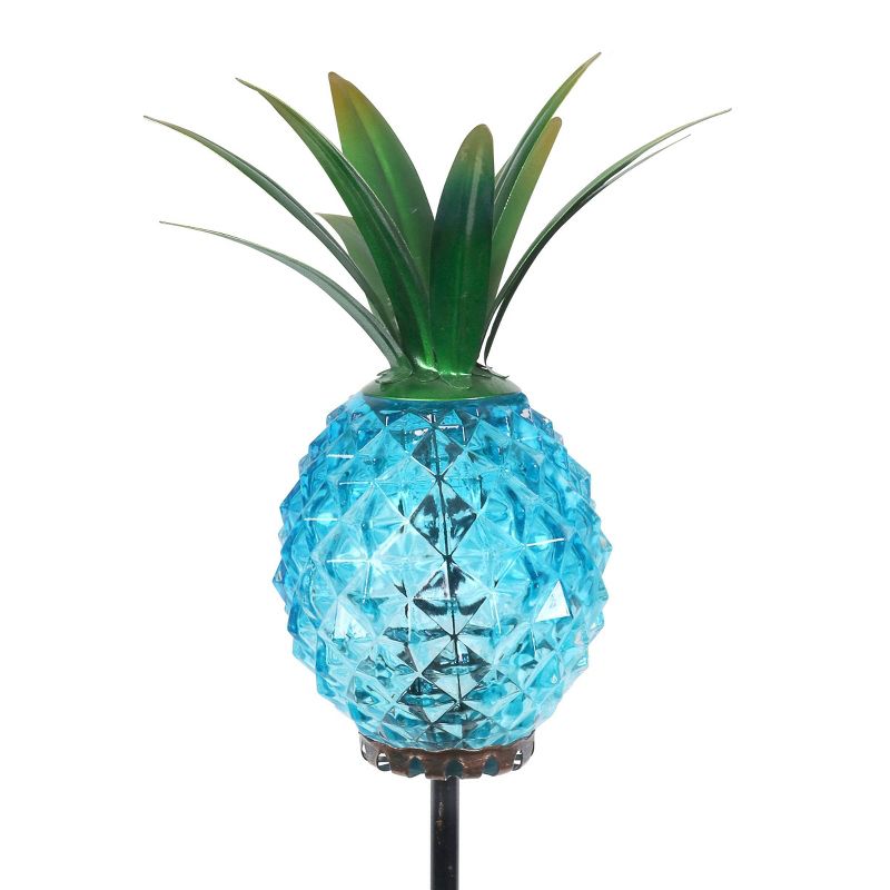 29" Metal and Glass Solar Pineapple Garden Stake Blue - Exhart