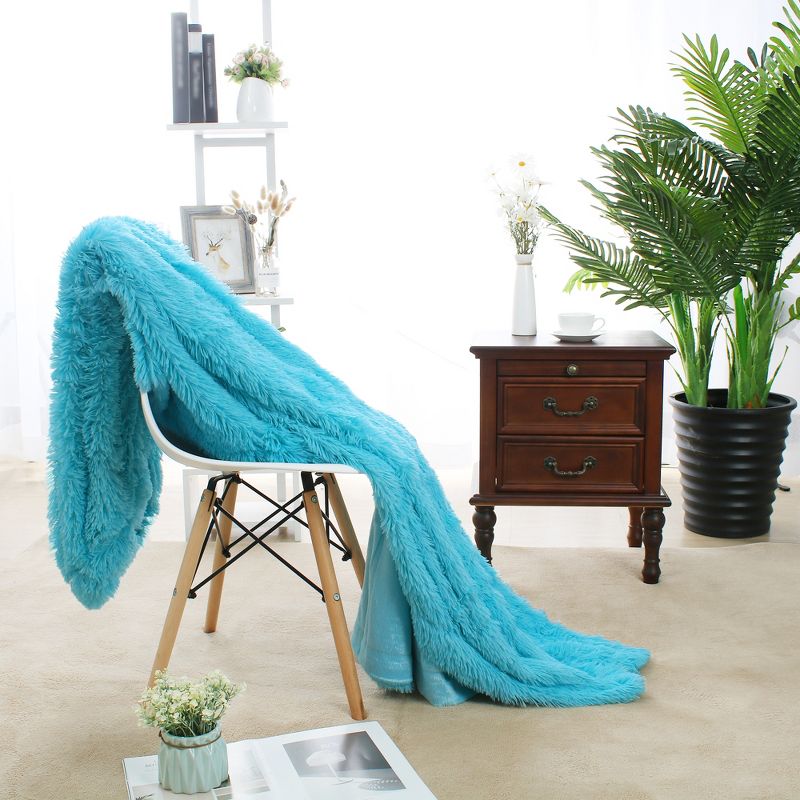 1 Pc Queen Faux Fur Lambswool Reversible Plaid Pattern Bed Blankets Purple  - PiccoCasa