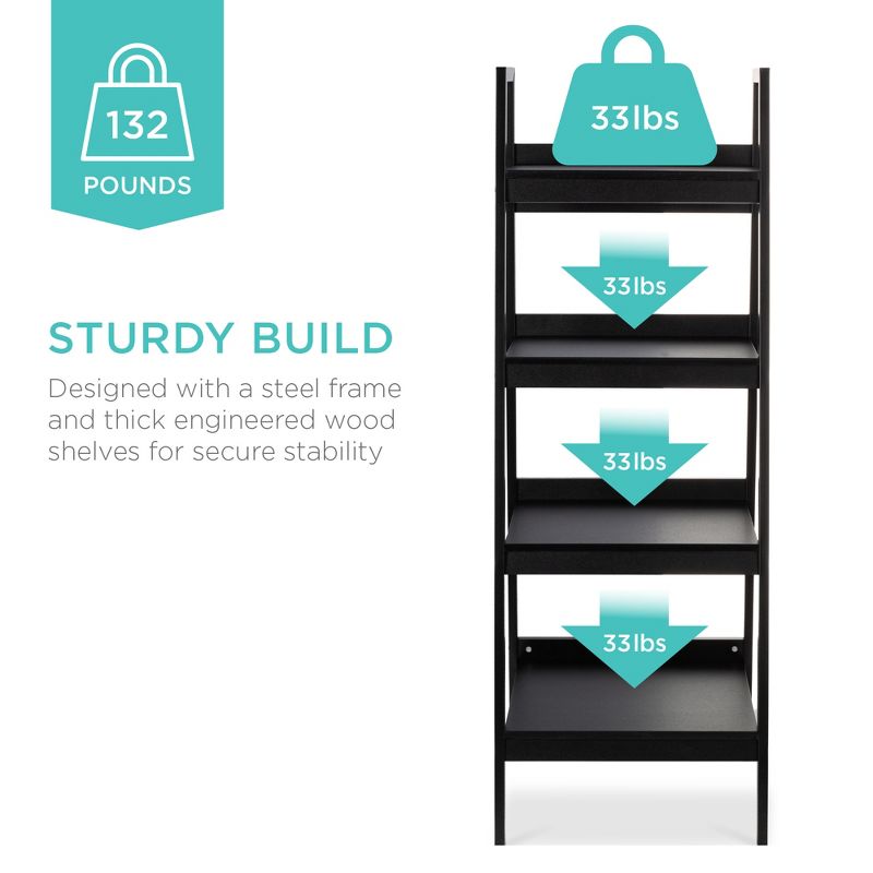 Best Choice Products Set of 2 Wooden 4-Shelf Open Ladder Bookcase Storage Display Organizers w/ Metal Framing - Black