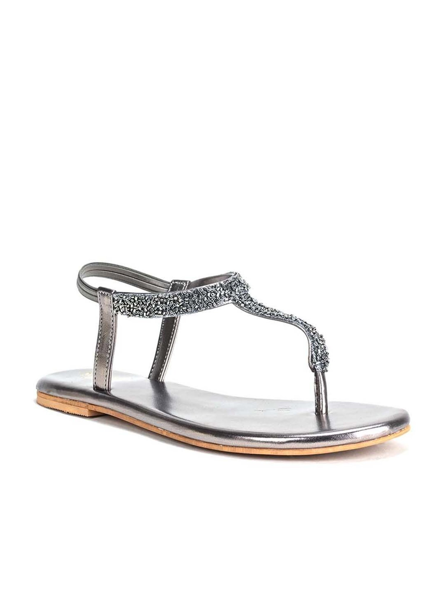 Scentra Women's Grey T-Strap Sandals