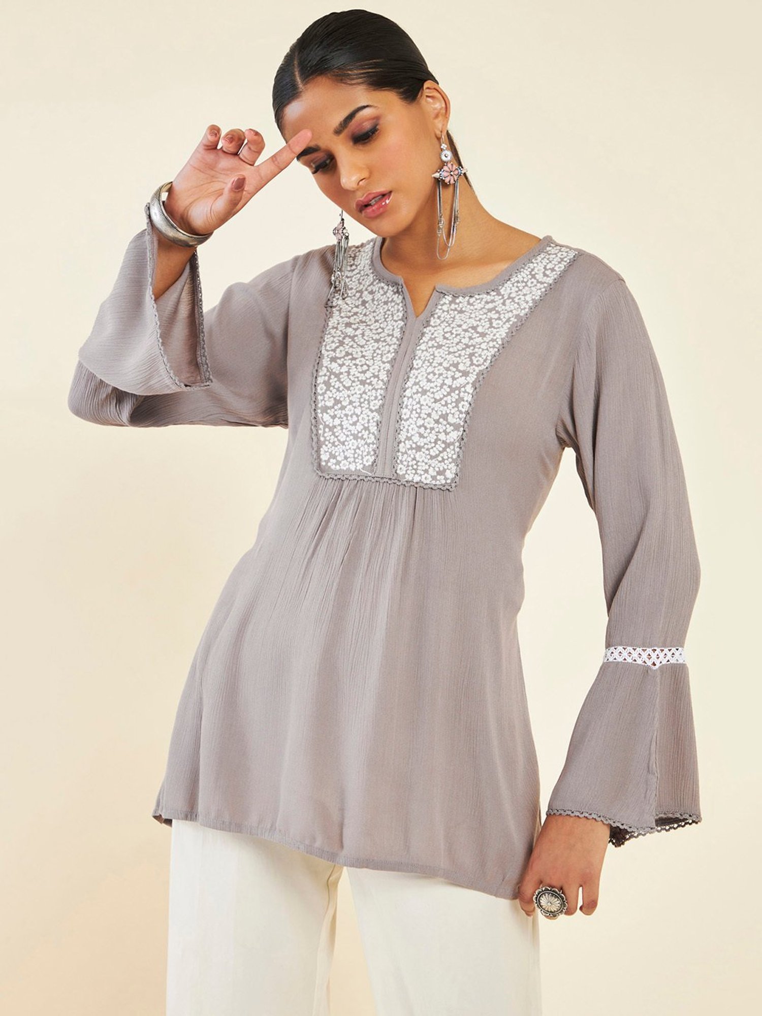 Soch Grey Embroidered Tunic