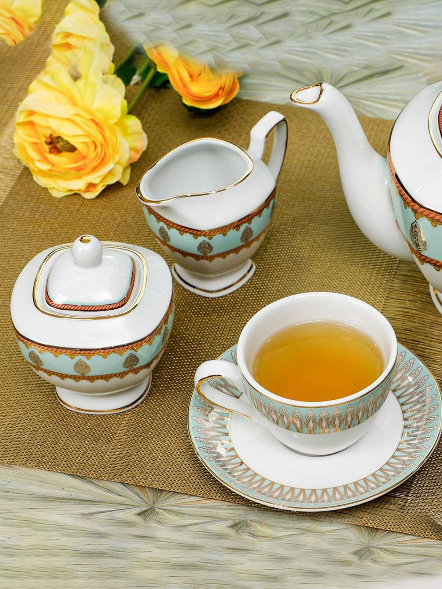 Home4U Amber Printed Multicolor Porcelain Sugar Pot