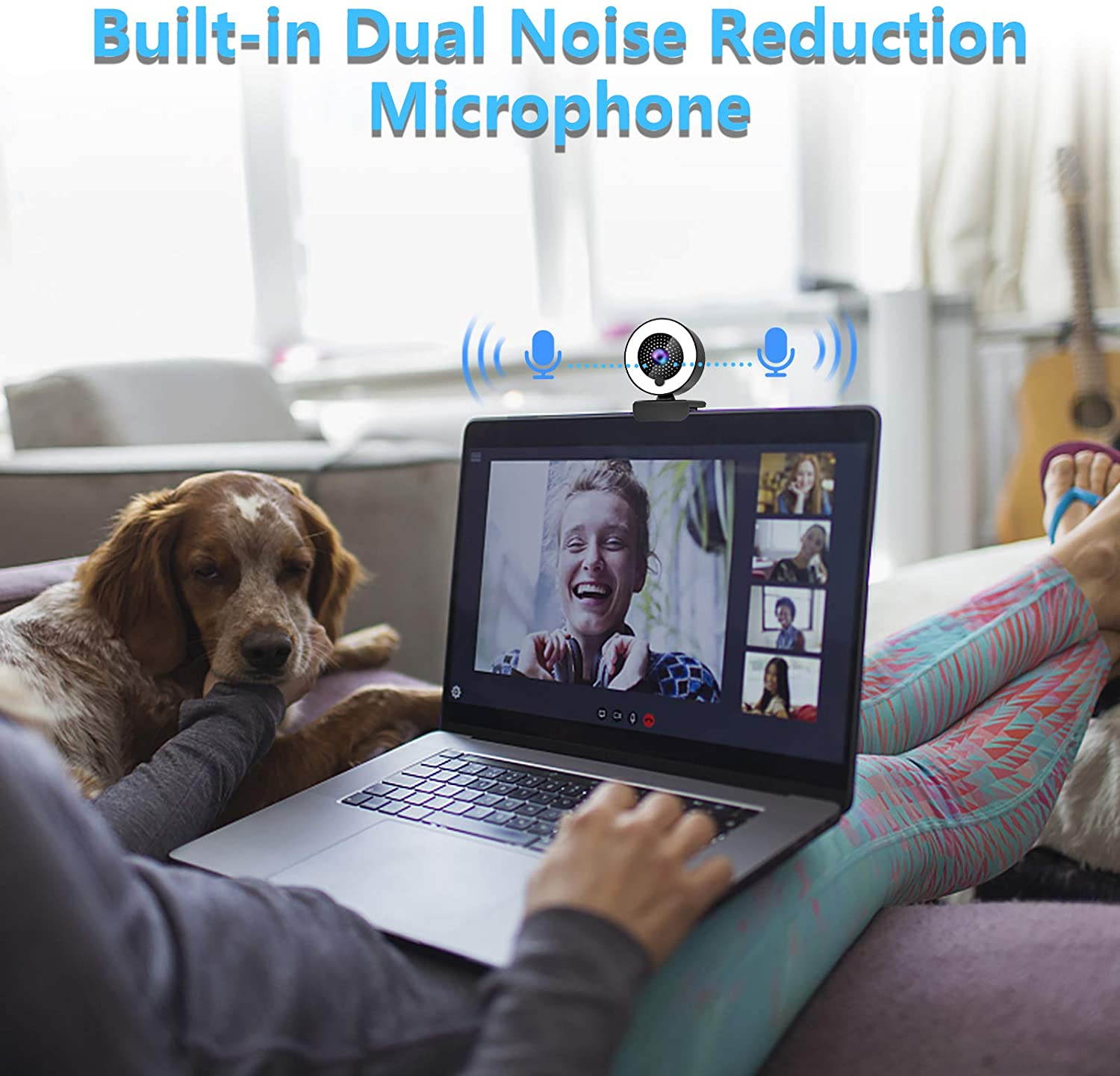 Webcam for PC, 2K HD Web Camera with Microphone and Ring Light, Wide Angle Web Cameras for Skype, Streaming, Teleconference, Video Chat, with Cover and Stand